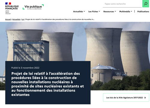 Projet de loi relatif à l'accélération des procédure liées à la construction des nouvelles installations nucléaires